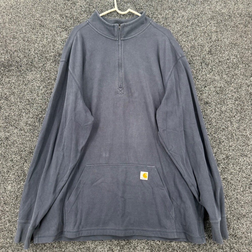 Carhartt Mens 3XL Tall Navy Blue Relaxed Fit 1/4 Zip Waffle Knit Pullover TK4428